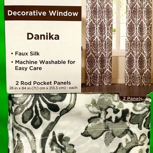 New 2 Rod Pocket Panels Danika Decorative Window Faux Silk Curtains Damask 28x84